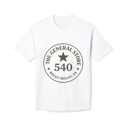 White t-shirt with 'The General Store 540 Rocky Mount, VA' logo on a white background