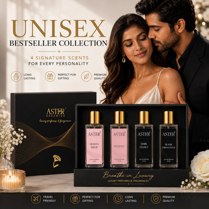 Unisex perfume collection featuring four 20ml bottles.