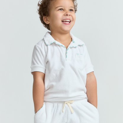 unisex shell white french terry polo