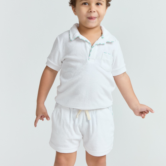 unisex shell white french terry polo