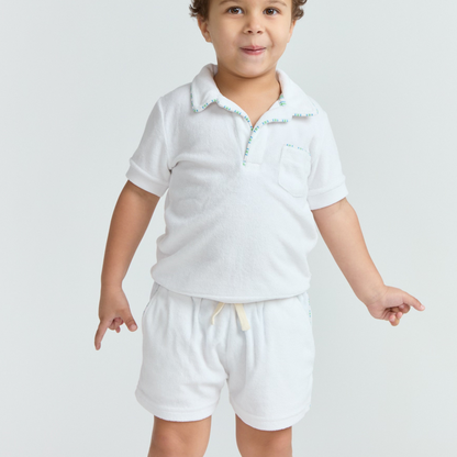 unisex shell white french terry polo