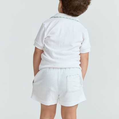 unisex shell white french terry polo