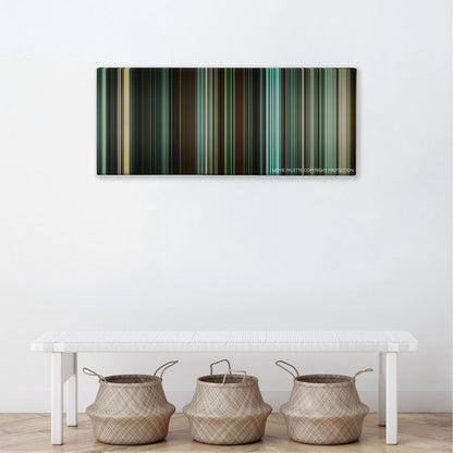 Unleashed color palette canvas above a white bench with three woven baskets