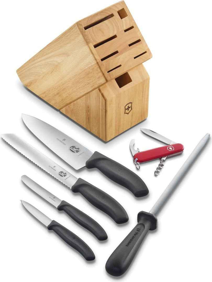 Victorinox - Stainless Steel & Wood 7-Piece Swiss Classic Block Set with Waiter Pocket Knife - 6.7600.7-X2