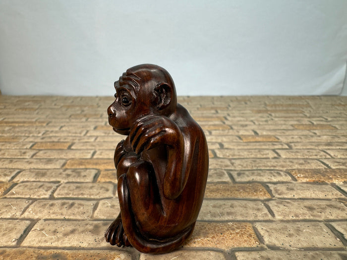 Vintage Artisan Signed Handmade Carved Wooden Monkey