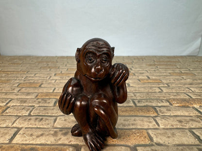 Vintage Artisan Signed Handmade Carved Wooden Monkey