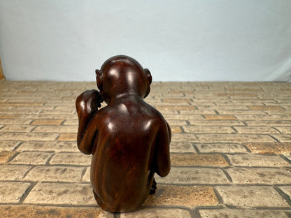 Vintage Artisan Signed Handmade Carved Wooden Monkey
