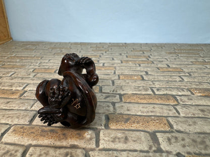 Vintage Artisan Signed Handmade Carved Wooden Monkey