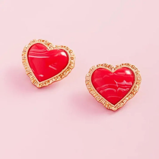 Vintage Metal Red Heart Earrings