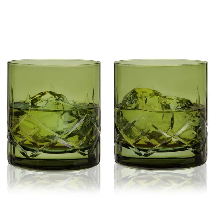 VISKI Admiral Crystal Rocks Glasses in Green - Set of 2