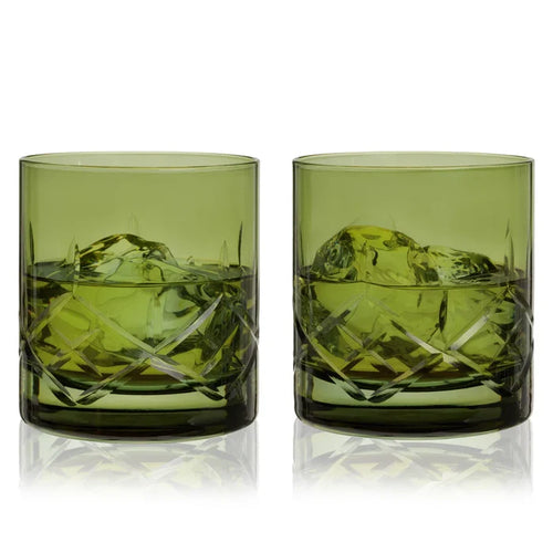 VISKI Admiral Crystal Rocks Glasses in Green - Set of 2