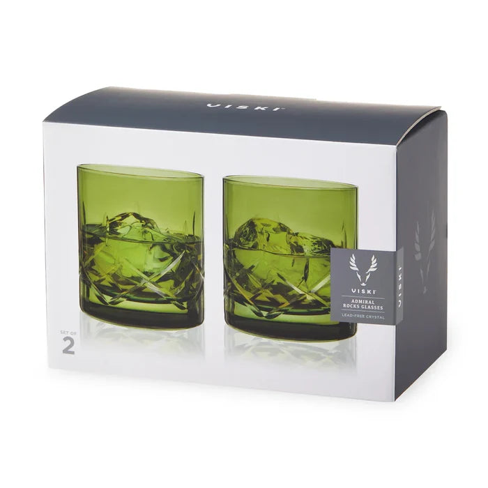 VISKI Admiral Crystal Rocks Glasses in Green - Set of 2
