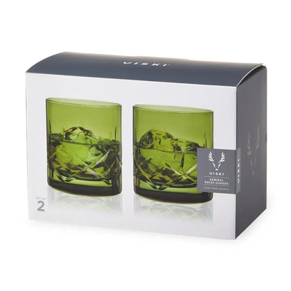 VISKI Admiral Crystal Rocks Glasses in Green - Set of 2