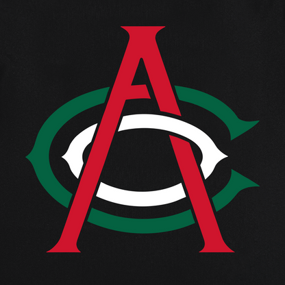Introducing the Viva OAC Tee from OAC—a bold, geometric design featuring a large red letter “A” layered over a stylized green “C” with a crisp white center, set against a black background. Inspired by the Oakland Athletic Club, this unified logo is perfect for printing on our heavy-weight cotton, classic fit t-shirt.