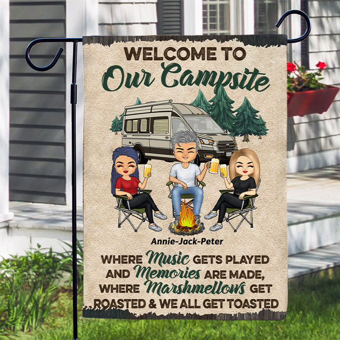 Welcome to Our Campsite Camper - Gift For Camping Friends - Personalized Custom Flag