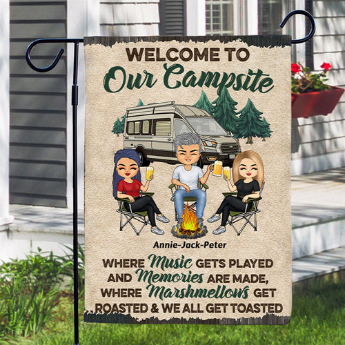 Welcome to Our Campsite Camper - Gift For Camping Friends - Personalized Custom Flag
