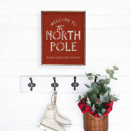 Welcome To The North Pole Red Wood Art