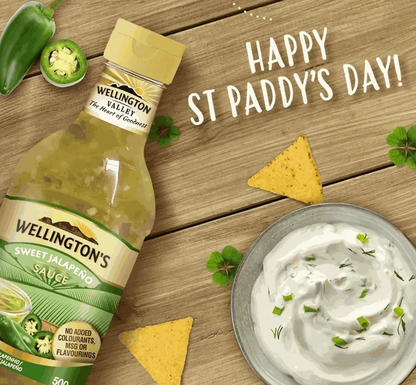 Wellington Sweet Jalapeño Sauce 700ml with chips and dip