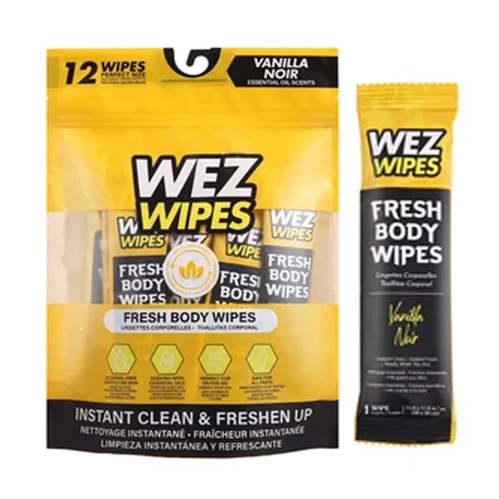 WEZ Wipes Fresh Body Wipes – Vanilla Noir Scented, On-the-Go Hygiene – 12pack