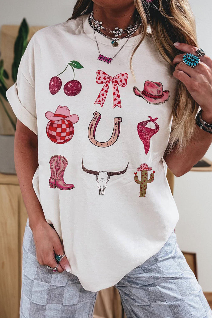 White Coquette Cowgirl Elements Printed Relaxed Tee 🇺🇸