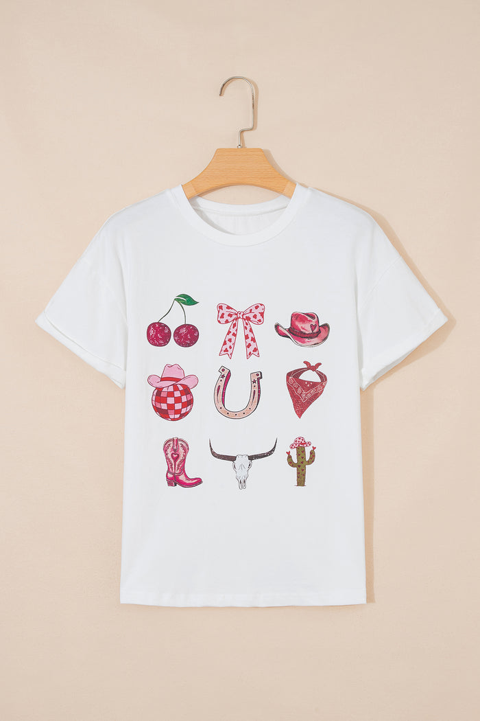 White Coquette Cowgirl Elements Printed Relaxed Tee 🇺🇸