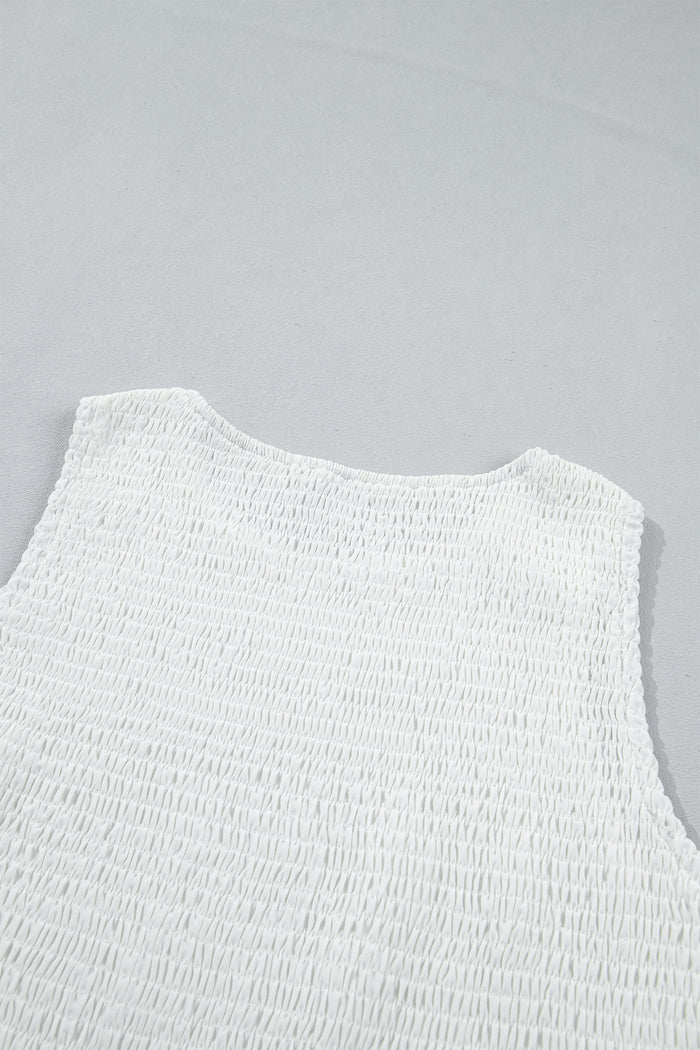 White Sleeveless Smocked Lace Peplum Top 🇺🇸