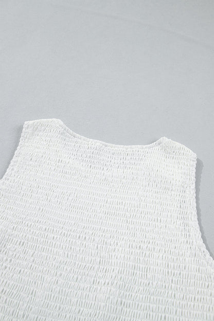 White Sleeveless Smocked Lace Peplum Top 🇺🇸