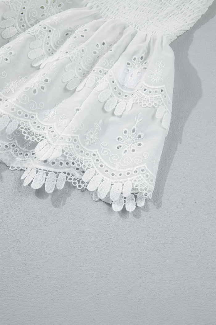 White Sleeveless Smocked Lace Peplum Top 🇺🇸