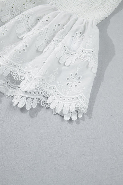 White Sleeveless Smocked Lace Peplum Top 🇺🇸