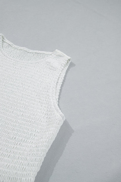 White Sleeveless Smocked Lace Peplum Top 🇺🇸