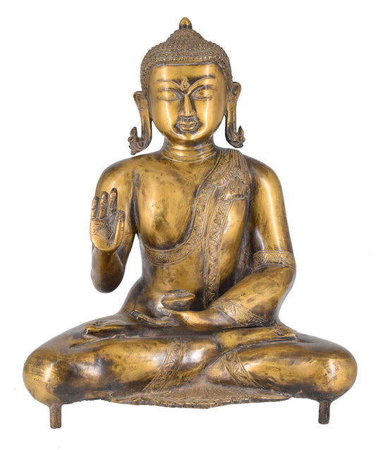 White Whale Brass Buddha Statue Blessing Buddha Sitting Buddhism Buddha/Gautam Buddha Murti for Home Decor Entrance Office Table Living Room Meditation Luck Gift Feng Shui