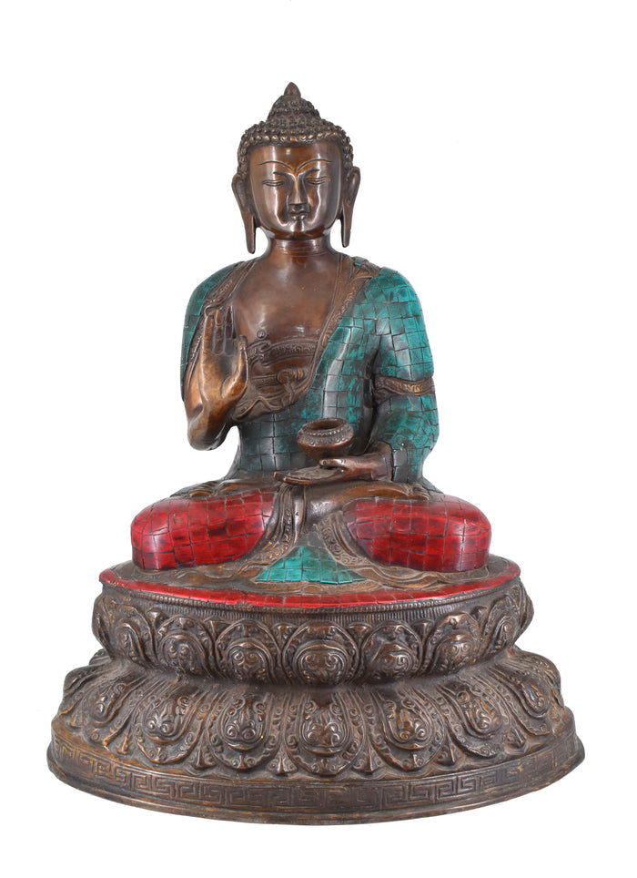 White Whale Brass Buddha Statue Blessing Buddha Sitting Buddhism Buddha/Gautam Buddha Murti for Home Decor Entrance Office Table Living Room Meditation Luck Gift Feng Shui