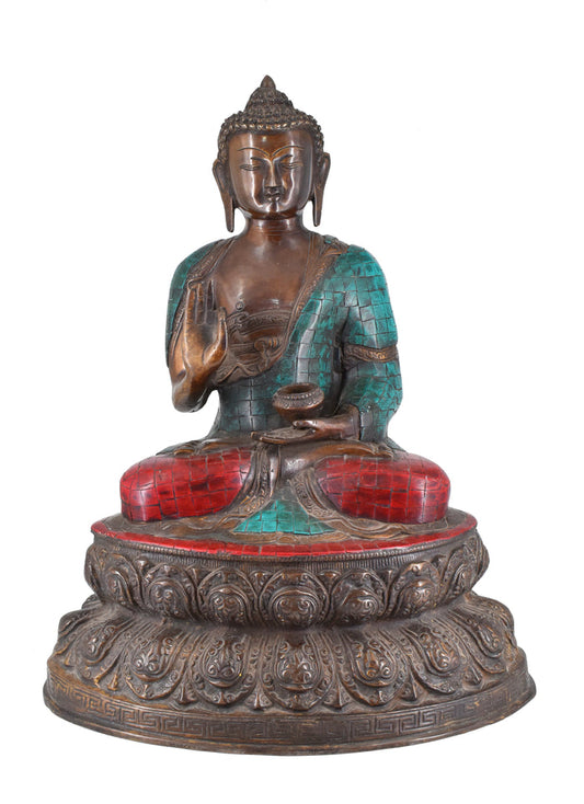 White Whale Brass Buddha Statue Blessing Buddha Sitting Buddhism Buddha/Gautam Buddha Murti for Home Decor Entrance Office Table Living Room Meditation Luck Gift Feng Shui
