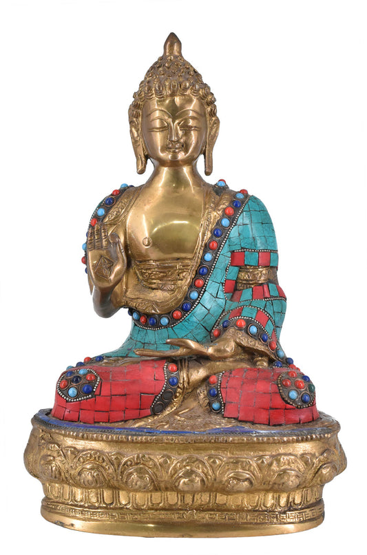 White Whale Brass Buddha Statue Blessing Buddha Sitting Buddhism Buddha/Gautam Buddha Murti for Home Decor Entrance Office Table Living Room Meditation Luck Gift Feng Shui