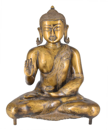 White Whale Brass Buddha Statue Blessing Buddha Sitting Buddhism Buddha/Gautam Buddha Murti for Home Decor Entrance Office Table Living Room Meditation Luck Gift Feng Shui