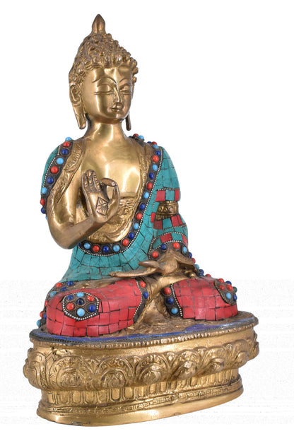 White Whale Brass Buddha Statue Blessing Buddha Sitting Buddhism Buddha/Gautam Buddha Murti for Home Decor Entrance Office Table Living Room Meditation Luck Gift Feng Shui
