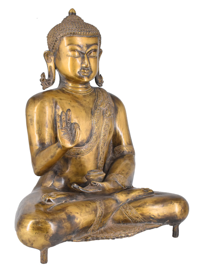 White Whale Brass Buddha Statue Blessing Buddha Sitting Buddhism Buddha/Gautam Buddha Murti for Home Decor Entrance Office Table Living Room Meditation Luck Gift Feng Shui