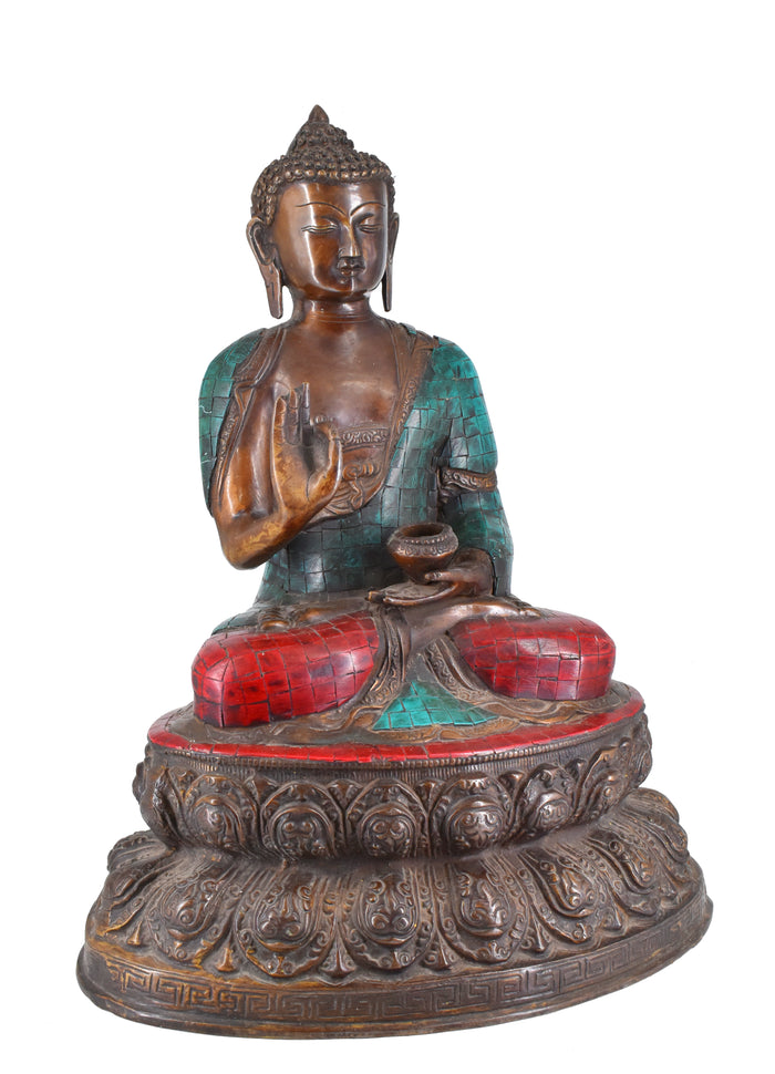 White Whale Brass Buddha Statue Blessing Buddha Sitting Buddhism Buddha/Gautam Buddha Murti for Home Decor Entrance Office Table Living Room Meditation Luck Gift Feng Shui