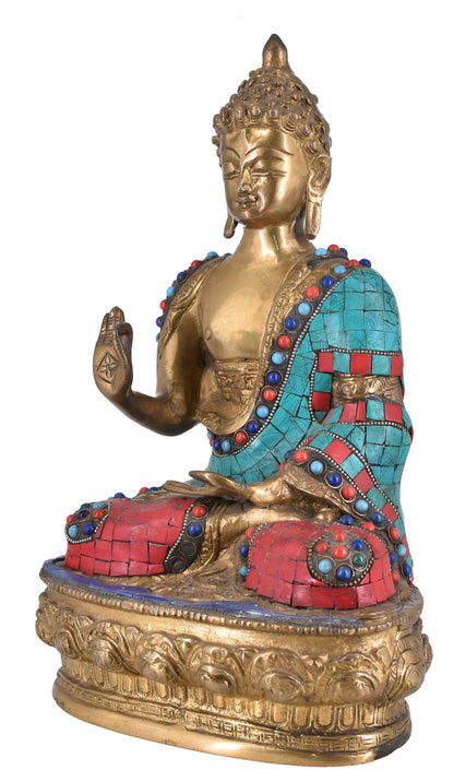 White Whale Brass Buddha Statue Blessing Buddha Sitting Buddhism Buddha/Gautam Buddha Murti for Home Decor Entrance Office Table Living Room Meditation Luck Gift Feng Shui