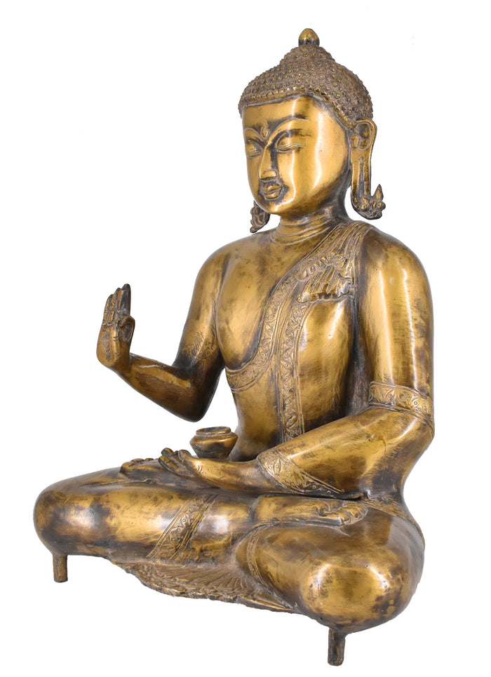 White Whale Brass Buddha Statue Blessing Buddha Sitting Buddhism Buddha/Gautam Buddha Murti for Home Decor Entrance Office Table Living Room Meditation Luck Gift Feng Shui