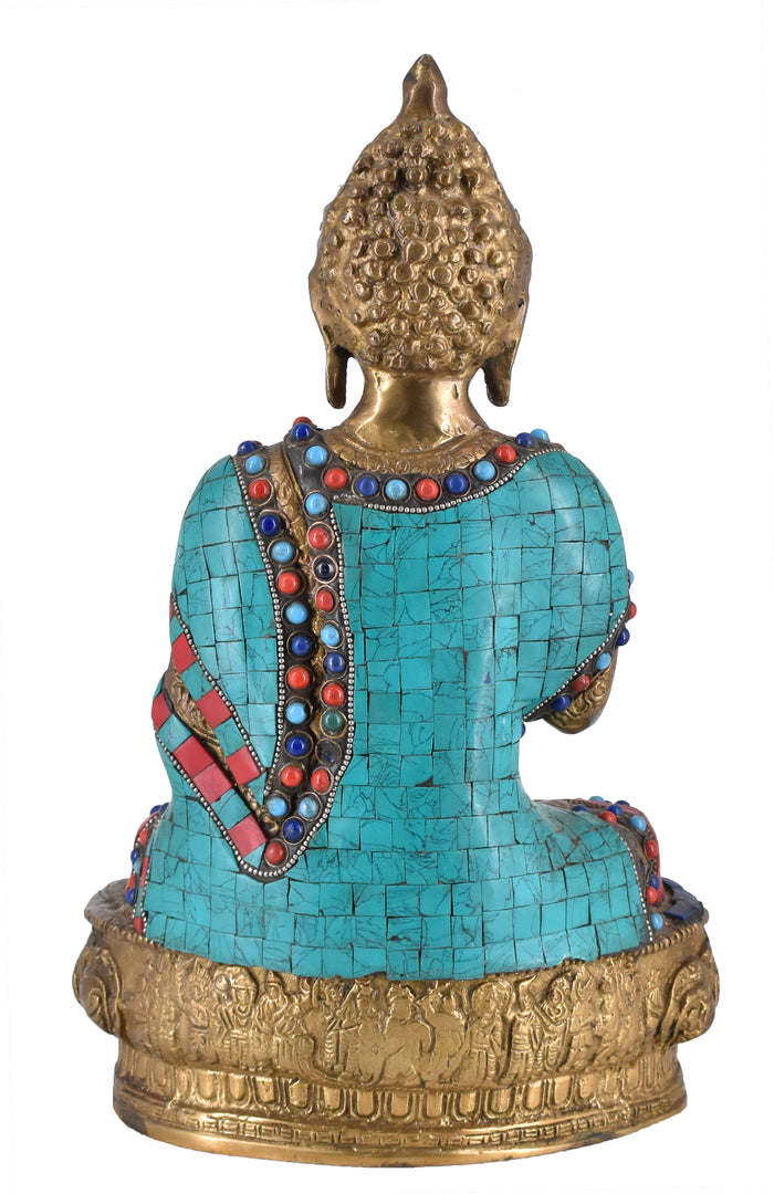 White Whale Brass Buddha Statue Blessing Buddha Sitting Buddhism Buddha/Gautam Buddha Murti for Home Decor Entrance Office Table Living Room Meditation Luck Gift Feng Shui