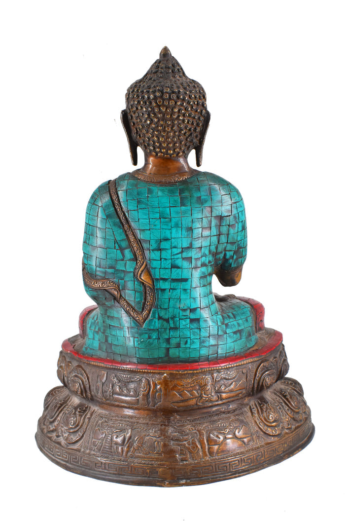 White Whale Brass Buddha Statue Blessing Buddha Sitting Buddhism Buddha/Gautam Buddha Murti for Home Decor Entrance Office Table Living Room Meditation Luck Gift Feng Shui