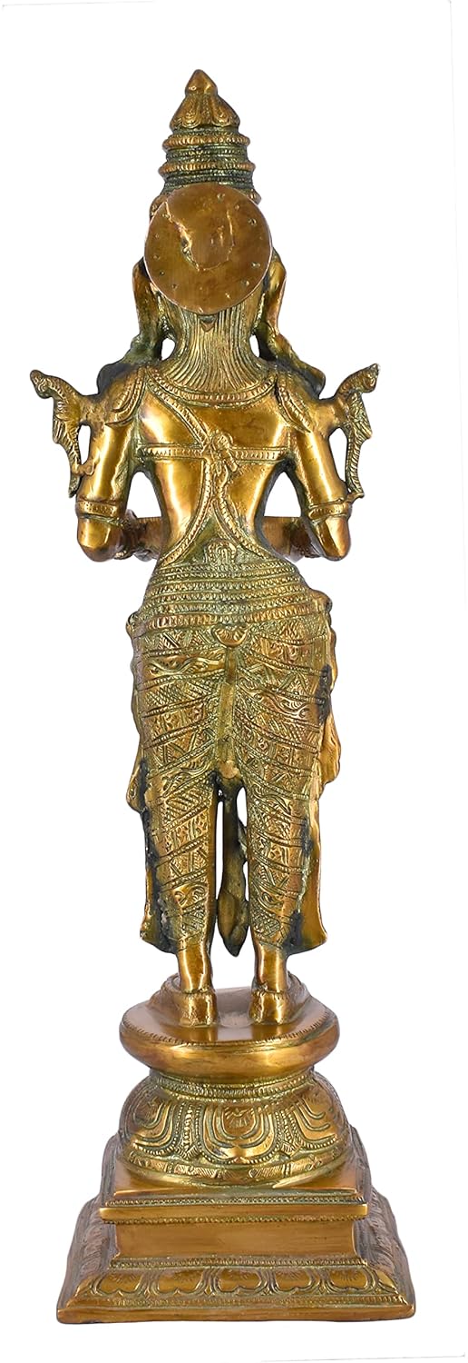 White Whale Brass Deeplaxmi Statue/Hand Carved Religious Standing Goddess Lakshmi/Diwali Oil Lamp Laxmi/Diya Holding Lady/Temple Decor Art