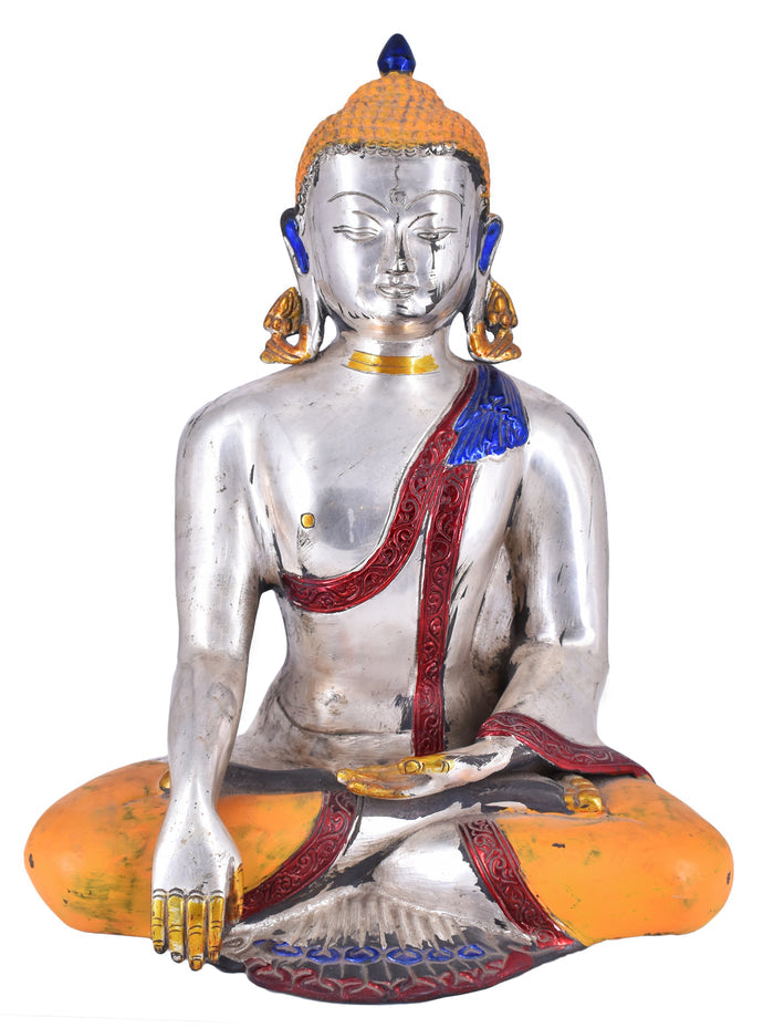 White Whale Brass Earth Touching Brass Buddha Idol for Home Decor Entrance Office Table Living Room Meditation Luck Gift Feng Shui
