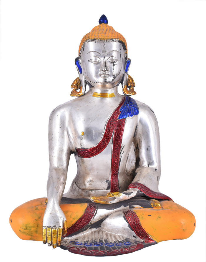 White Whale Brass Earth Touching Brass Buddha Idol for Home Decor Entrance Office Table Living Room Meditation Luck Gift Feng Shui