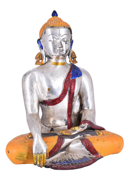 White Whale Brass Earth Touching Brass Buddha Idol for Home Decor Entrance Office Table Living Room Meditation Luck Gift Feng Shui