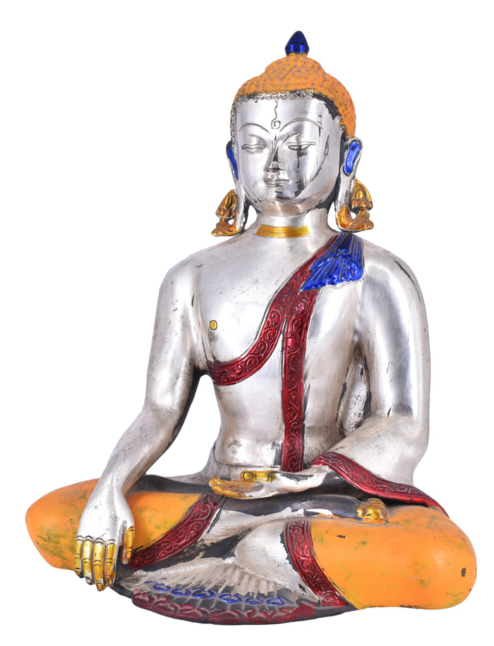 White Whale Brass Earth Touching Brass Buddha Idol for Home Decor Entrance Office Table Living Room Meditation Luck Gift Feng Shui
