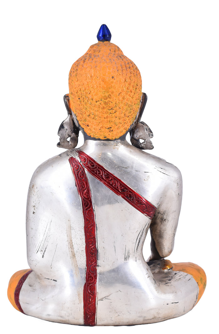 White Whale Brass Earth Touching Brass Buddha Idol for Home Decor Entrance Office Table Living Room Meditation Luck Gift Feng Shui