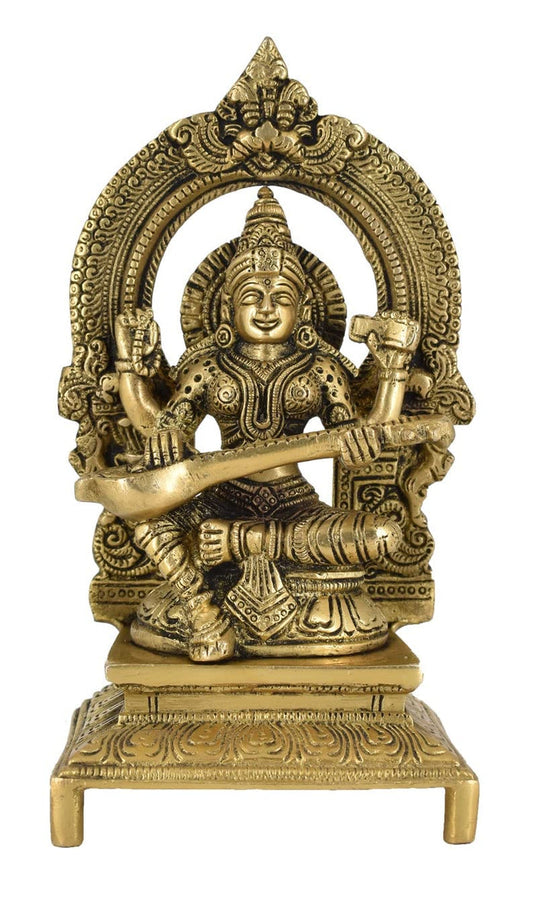 White Whale Brass Goddess Saraswati Statue Showpiece Idol for Home Décor and Gift