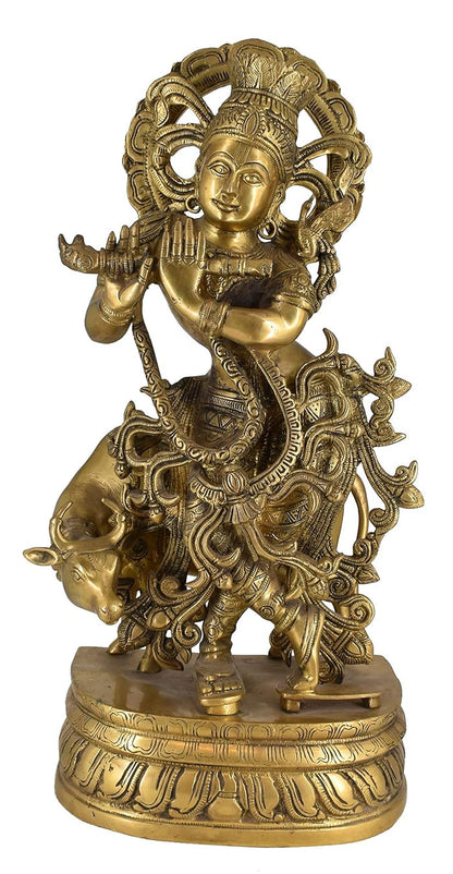 White Whale Brass Hindu God Lord Krishna Bhagwan Lord Krishna Idol Statue Murti